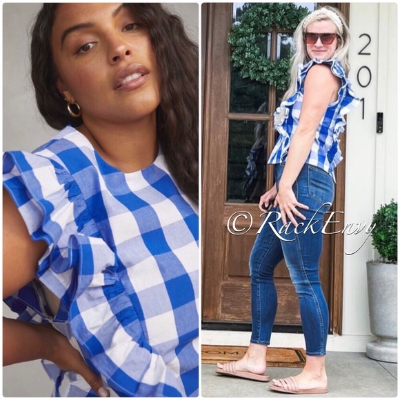 NWT ANTHROPOLOGIE WHIT TWO CASCADE RUFFLED BLOUSE IN BLUE - Picture 8 of 9